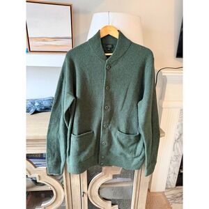 J.Crew Lambswool Cardigan Mens Large Green Shawl‎ Collar Button Front Sweater L